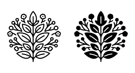 Obraz premium Botanical Emblem Vector Art, Delicate Floral Crest, Organic Leafy Emblem, Nature Inspired Logo Elements