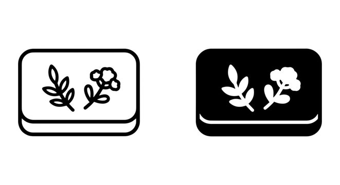 Floral Soap Bar Icons, Botanical Cleansing Symbols, Natural Hygiene Vector Graphics, Two Variations