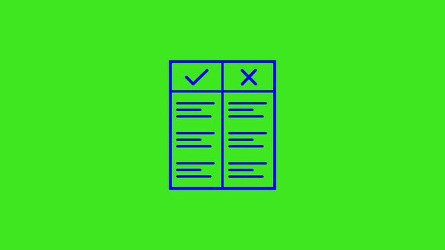 Comparison animation on green screen, dynamic blue line chart with checkmark and cross symbols