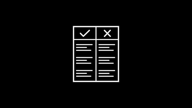 Comparison table graphic motion shows pros cons checklist dynamic animation white elements