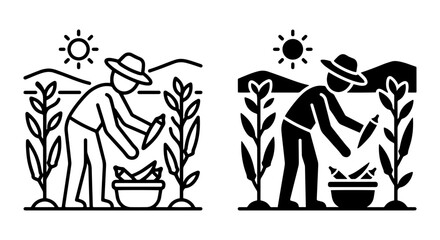 Obraz premium Farmer Harvesting Carrots, Organic Farming Icon Set, Rural Agriculture Vector Illustration