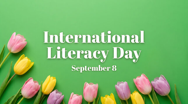 International literacy day september 8 with colorful tulips