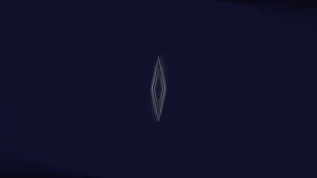 Abstract geometric diamond shape rendered in a subtle ethereal glow against a deep indigo background, creating a minimalist and mystical visual