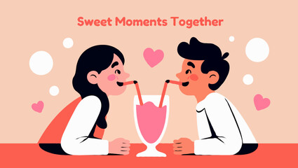 Obraz premium A couple sharing a drink with straws in sweet moments together illustration