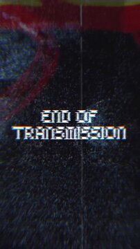 End of Transmission Glitch Text Animation on Black Background. Ideal for sci-fi, cyberpunk, broadcast, and tech videos.