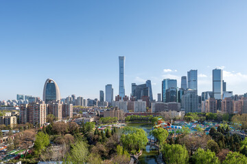 Fototapeta premium A view of the Beijing CBD skyline overlooking Chaoyang Park.