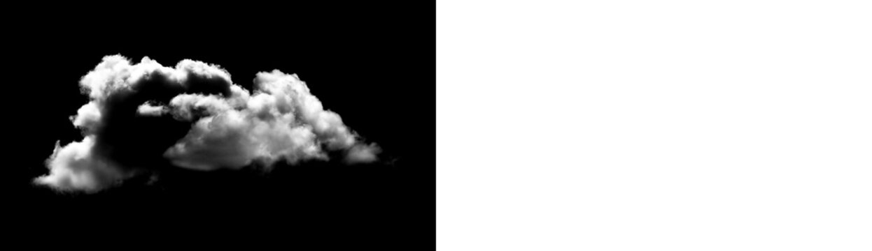 White fluffy cloud isolated on black background isolated on transparent background