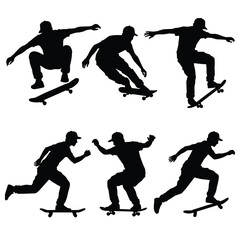 Set silhouettes of men playing skateboard © prasetyowisnu