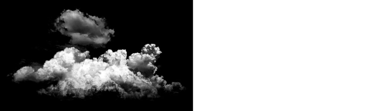 Fluffy white cumulus cloud isolated on black background isolated on transparent background