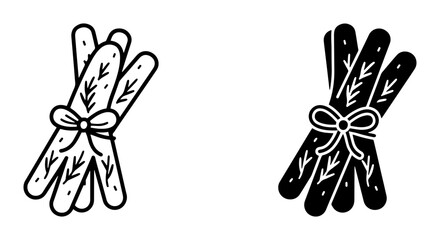 Naklejka premium Bundle of Cinnamon Sticks with Bow, Spice Ingredient Vector Icons, Culinary Herb Decoration