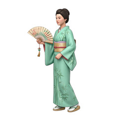 Obraz premium Woman in Kimono Holding a Fan