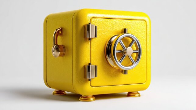 Golden Vault Security: A bright yellow, modern safe with metallic accents sits securely, representing protection and valuable storage.
