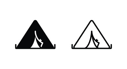 Two tent silhouettes a black fill and a white outline against a plain white background silhouette camping outdoor © Vector shop