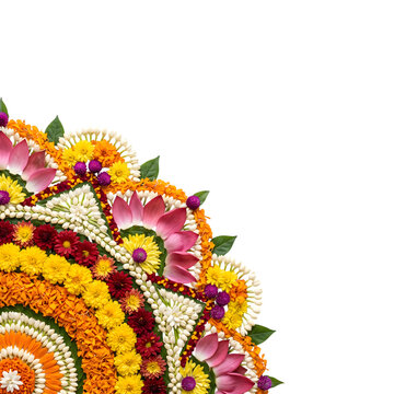 Floral pookalam rangoli design element for onam festival decoration on transparent background