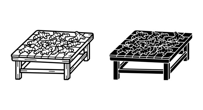 Wooden Drying Rack Vector, Rustic Food Dehydrator, Simple Kitchen Equipment, Outline and Silhouette
