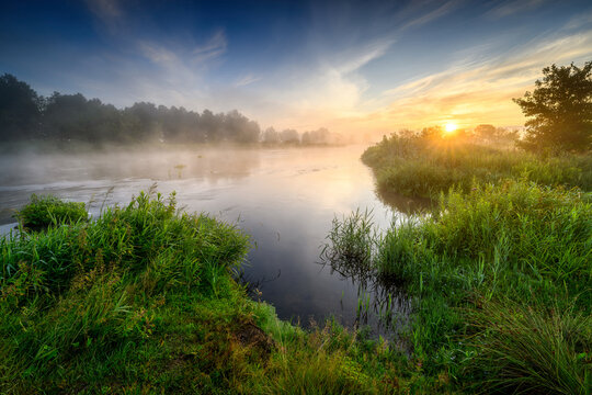 Beautiful summer morning over the river banks