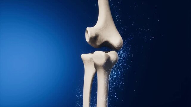 3D Rendered Human Knee Joint Anatomy Showing Femur Tibia Fibula and Glowing Particles