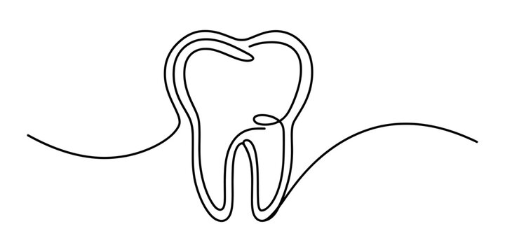 A continuous single line drawing of a human tooth icon showing dental care health concept for dentist clinic branding isolated on a clean white background Vector, illustration