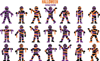 Obraz premium Mummy Figures Collection Colorful Vector Illustration For Halloween Designs
