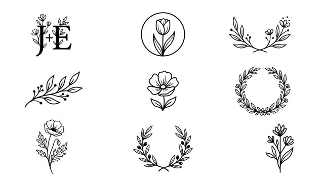 Floral Monogram and Botanical Decorative Elements