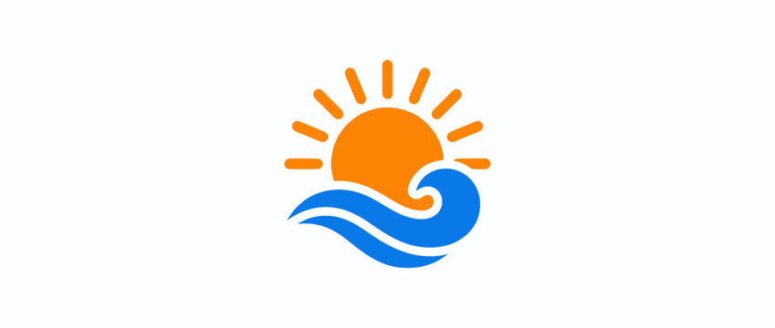 Sunrise over ocean waves, simple logo design