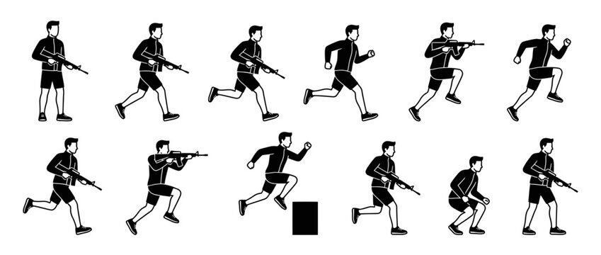 Silhouette Soldier Actions Sequence Vector Illustration