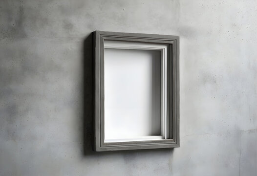 Empty concrete niche with gray frame on textured wall