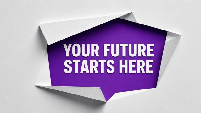 your future starts here text ripped open on purple background symbol for opportunity and new beginnings.