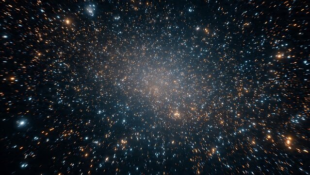 An expansive wide-angle view of a dense starfield and starry cluster deep within space, showcasing millions of glittering blue, white, and golden stars scattered across the cosmos.