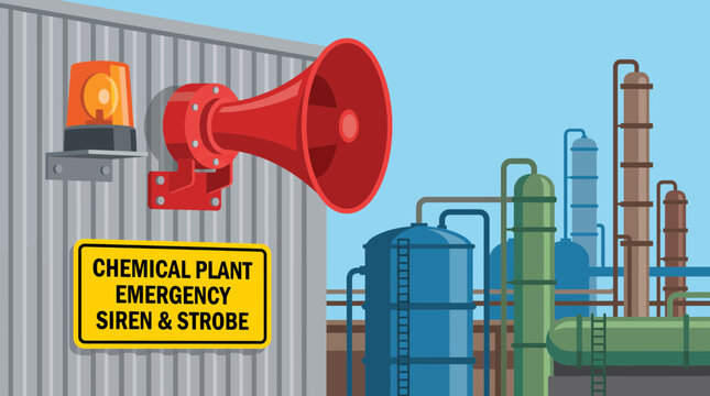 Chemical Plant Emergency Siren with Strobe Light Mounted Outside