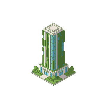 Isometric Eco-Friendly Sustainable Skyscraper with Vertical Gardens