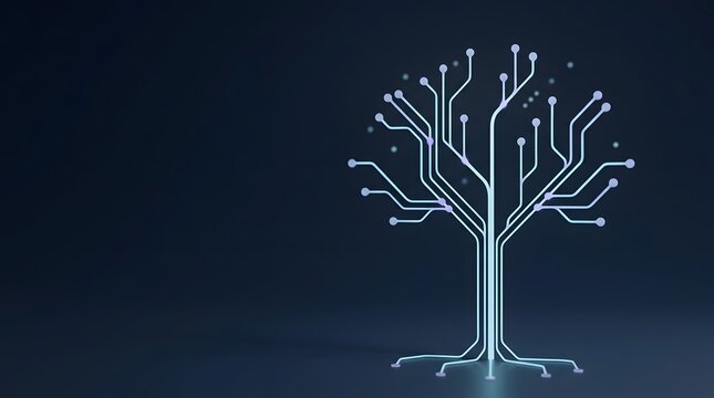 Digital growth and ecology concept with illuminated tech circuit tree