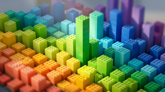 Financial data analytics growth chart concept with colorful interlocking plastic bricks