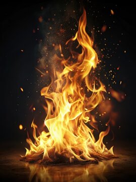 Warm golden flames dancing on a dark black background