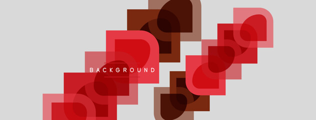 Fototapeta premium Abstract geometric shapes overlap, creating dynamic red pattern on light gray background. Text reads BACKGROUND. Minimalist design.
