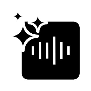 Minimal audio waveform icon with sparkle stars representing AI voice recognition, speech processing, and sound generation.