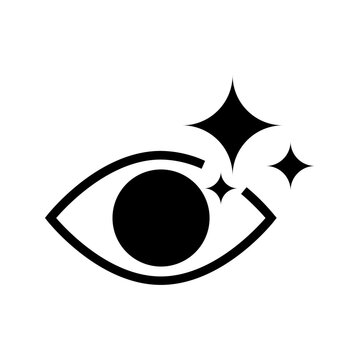 Minimal eye icon with sparkle stars representing AI vision, computer vision, image recognition, and smart visual analysis.