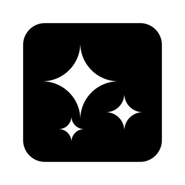 Minimal square icon with sparkle stars representing AI image generation, digital creativity, generative AI, and graphic design.