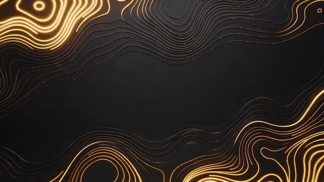 暗い画面の中を金色の光が等高線を流れるように輝く背景素材