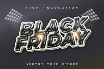Fototapeta premium Black Friday Metallic 3D Text Effect Vector Template – Editable Promotional Typography Design