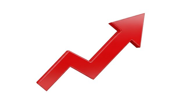 Bright Red Upward Arrow Graph Icon with 3d Effect