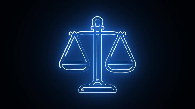 A glowing neon weighing scale icon appears in the center of a dark futuristic background with transparent background, minimal design, no text, no watermark.