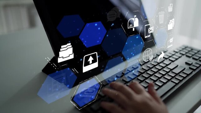 Email icons show digital communication, email service, and inbox management. Email supports online messaging, email notification, and secure exchange. Funnel