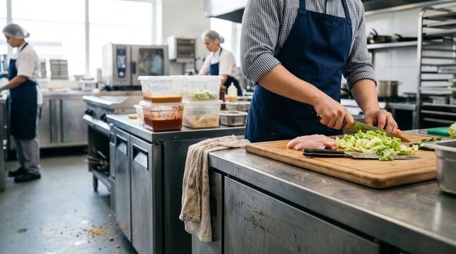 Chef preparing food with cross contamination in restaurant kitchen