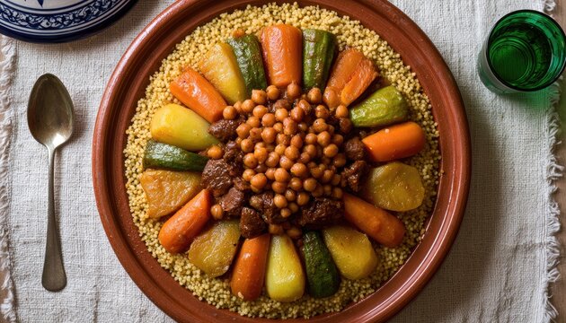 Generous portion of flavorful couscous stew with tender vegetables and meat