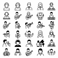 Fototapeta premium Collection of Professional Music Character and Instrument Performer Icons