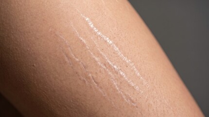 Fototapeta premium Close up shot of mature white pale striae alba mature stretch marks scars on skin