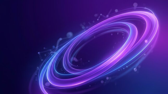 Abstract glowing purple and blue neon ring with futuristic technology design.