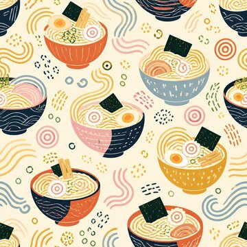 Noodle seamless pattern abstract background illustration