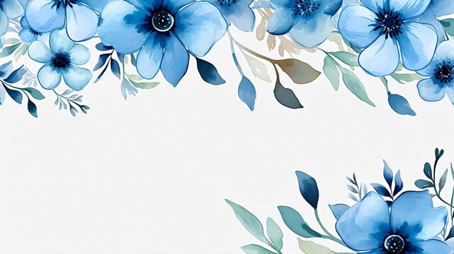 Digital vintage watercolor blue flowers abstract background